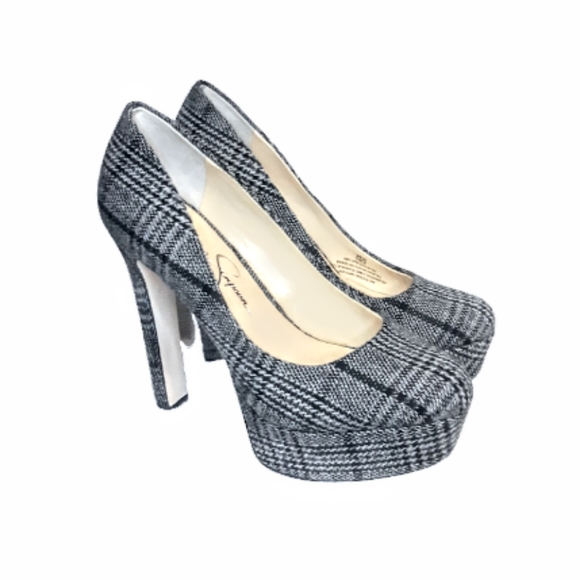 Jessica Simpson Nellah Chunky Plaform Pump High Heels Black white plaid retro - Picture 5 of 7
